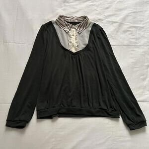 Axes Femme emerald green and white blouse with music note printed collar